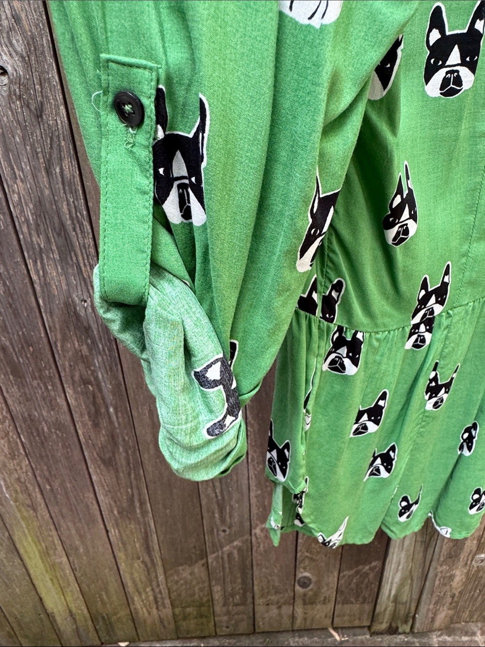 Maeve Anthropologie Green Boston or French Bulldog Print Blouse - Picture 4 of 6